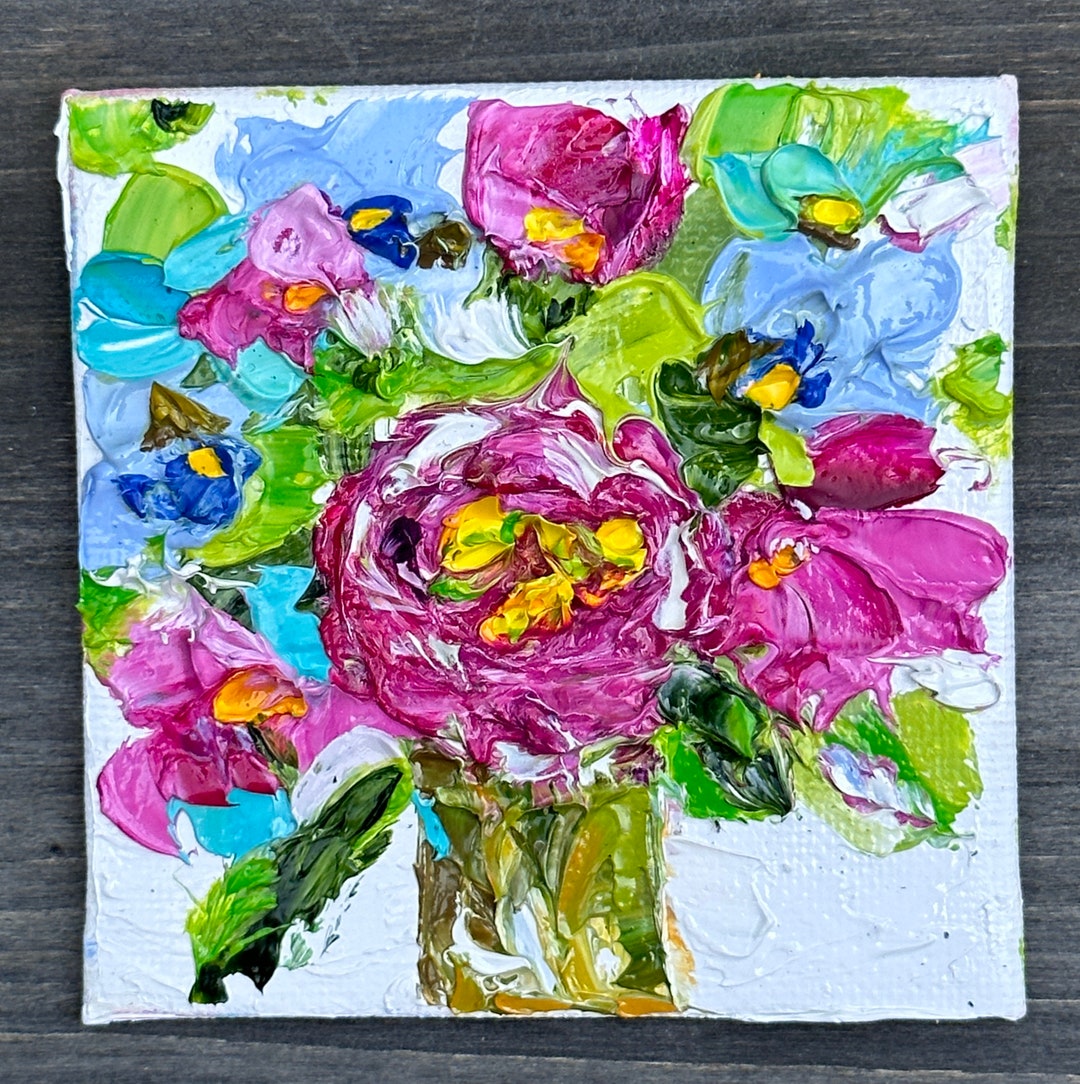 Roses Painting Flowers Original Art Impasto Oil Painting Miniature ...