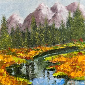 Sierra Nevada Mountain Stream Oil Painting: Impasto Landscape Art, 8x8