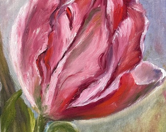 Tulip Oil Painting Floral Original Art Flowers Oil Painting Fine Art  Small Artwork 8"x10"  by ArtMazeau