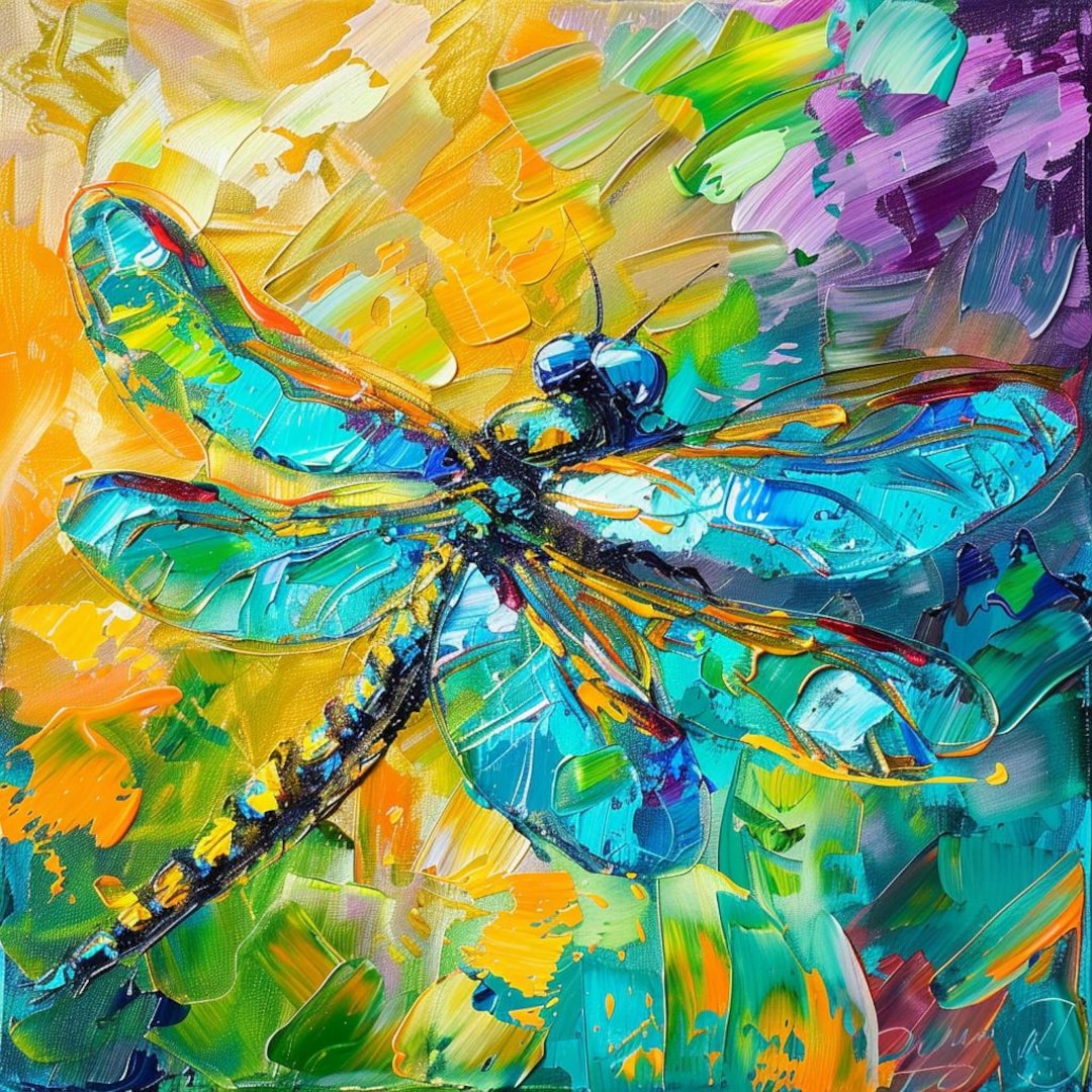 Dragonfly Original Impasto Oil Painting: Colorful Nature Art, 8x8 ...