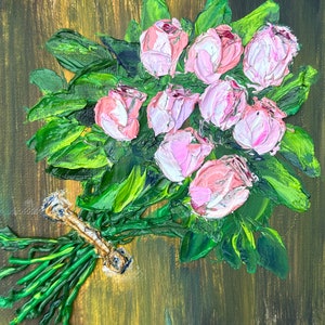 Impasto Roses Oil Painting: Original Floral Art, 6x6 Small Canvas