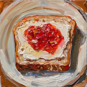 Buttered Toast Oil Painting: Impasto Food Art, Kitchen Decor