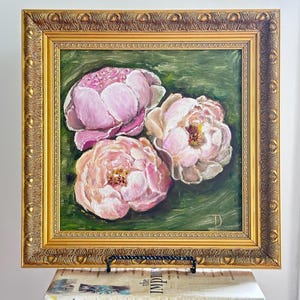 Original Oil Painting: Pink & White Peonies - Impressionist Floral Art 12x12