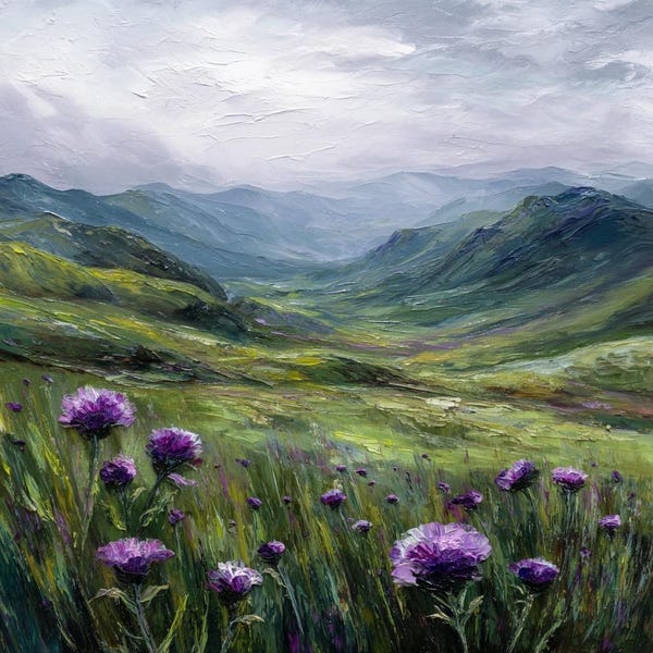 Original Thistle Impasto Oil Painting: Scottish Highlands Art