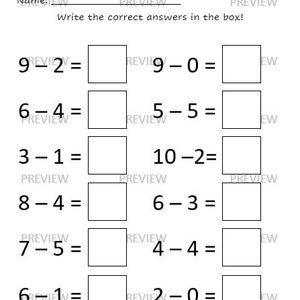 Kindergarten subtraction worksheet