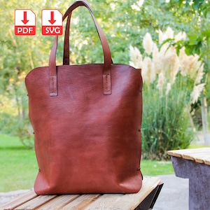 Leder Tragetasche Muster, große Schulter Geldbörse Arbeit Handtasche, Damen Einkaufstasche Design, Top Griff Schulranzen Geldbörsen, svg und pdf mit Tutorial