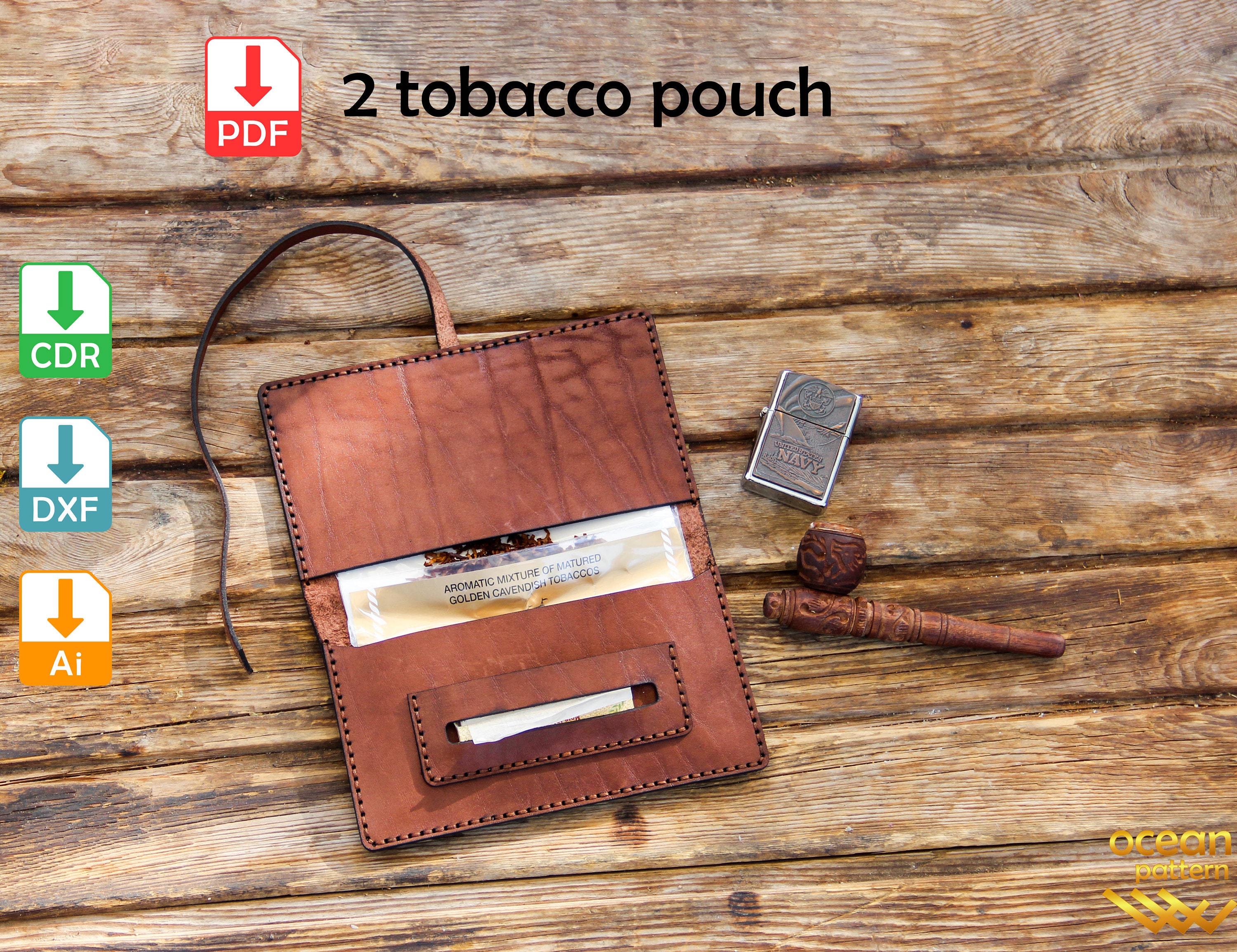 Leather Tobacco pouch SVG PDF Pattern, Laser Cut Files