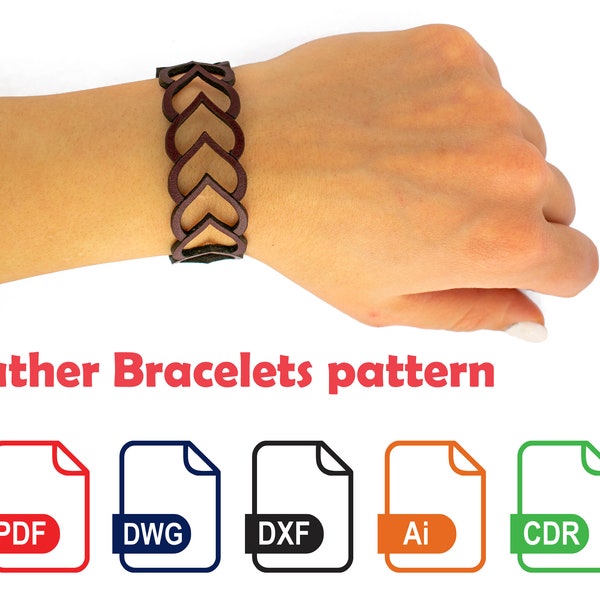 bracelet pattern, leather bracelet, svg template, heart shape design, digital download, gift, laser file, dxf, pdf, cdr