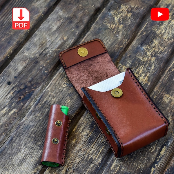 cigarette and lighter leather case pattern, cigarette pouch template, Leather Sliding Cigarette Box, Lighter Holder. svg & pdf, leather DIY