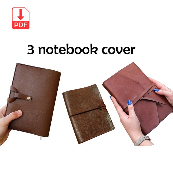 3 leather notebook cover pattern, notebook cover leather template, DIY journal cover design svg and pdf, leather DIY, Sewing pattern