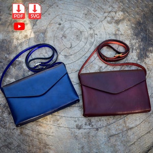 Damen Crossbody Bag Schnittmuster, schlichte Ledertasche Schnittmuster, Umhängetasche mit Kartenhalter, Messenger Tasche PDF & SVG Schnittmuster. DIY Ledertasche