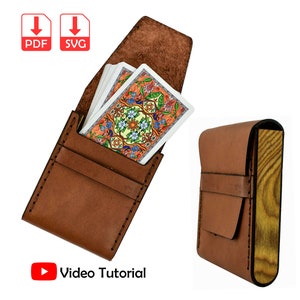 Modello custodia per carte da gioco, portacarte in pelle, custodia per carte in pelle e legno, porta biglietti da visita, custode di carte di credito, modello in formato SVG e pdf