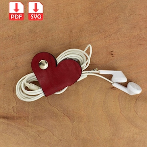 Padrão de organizador de cabos em forma de coração, modelo de enrolador de cabos de fone de ouvido, protetor de cabos, suporte de fios, suporte de cabos, braçadeira de cabos pdf e svg