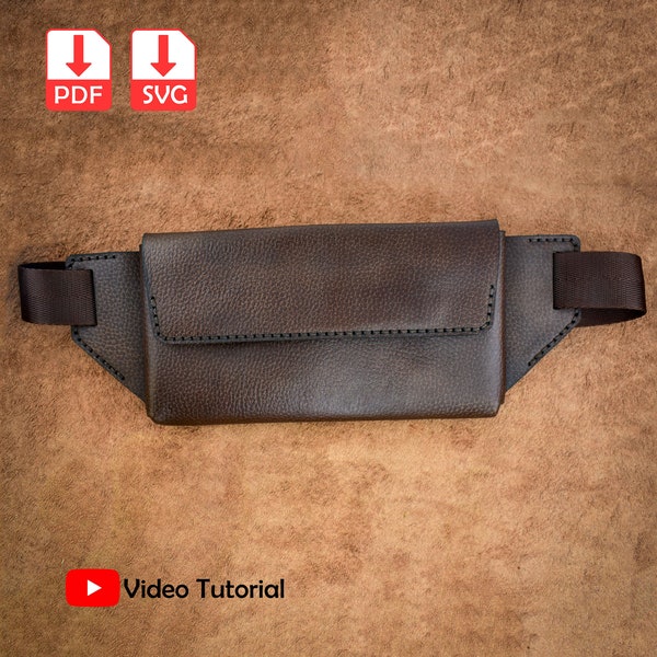 leather belt bag pattern, Fanny pack template, Waist pouch,  DIY belt bag template, Running waist bag, svg and pdf