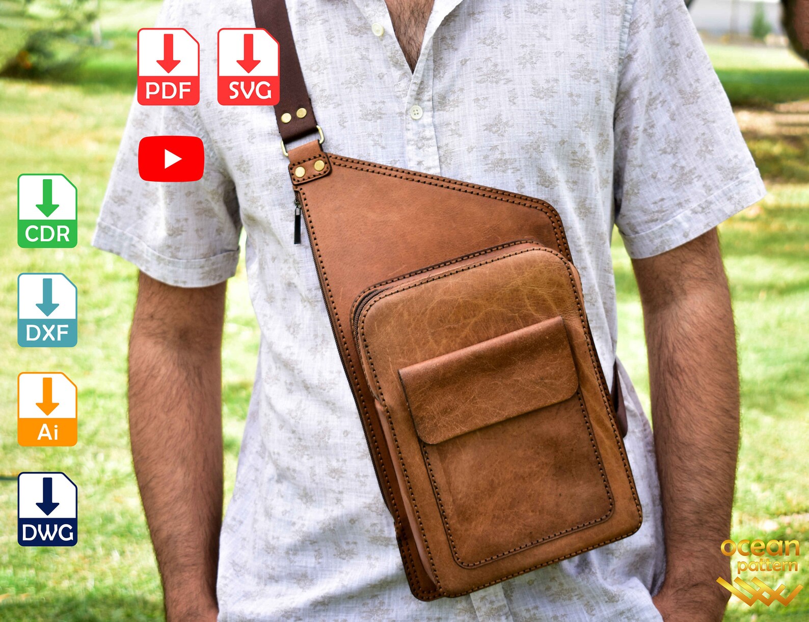 Leather Sling Bag Pattern Pdf and Svg Leather Sling Bag Big Etsy