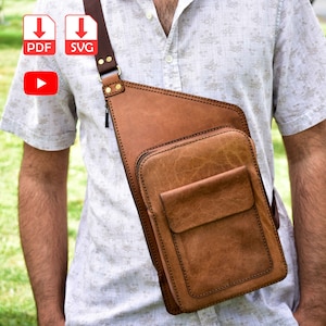 Leder Sling Bag Muster pdf und svg, Leder Sling Bag groß, Leder Rucksack Vorlage, Damen und Herren Sling Bag PDF Pattern, DIY Rucksack