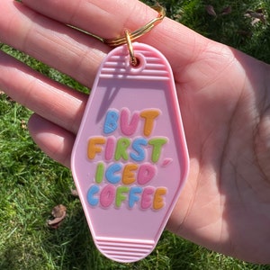 Vintage Motel Keychain, But First Iced Coffee, Retro Motel Keychain, Coffee Lover Keychain, Gift Ideas,