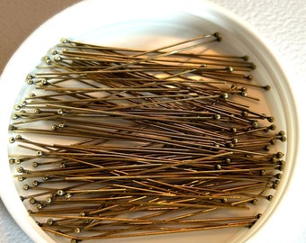 Antique Gold Plated Brass Ball Head Pins 2 Inches 23 Gauge