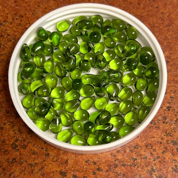 Czech Glass 6x9mm Side-Drilled Teardrop Beads Olivine Green Glass Beads