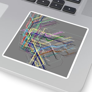 Pegatinas cuadradas de mapa abstracto de líneas de metro de NYC
