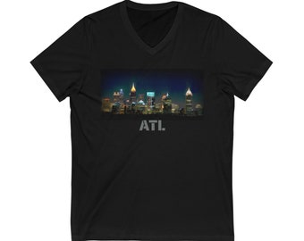 City Abstracts Unisex Jersey Short Sleeve V-Neck Tee - Atlanta Skyline Abstract Design