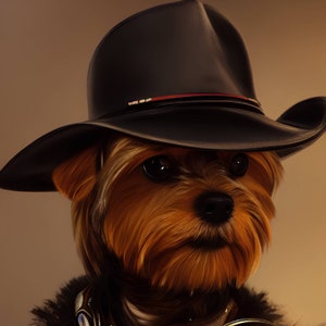 Yorkie Cowboy -  Touch of the old west - Wall Art - Home Office  Decor - Yorkie Gift - Digital Download - Downward Scalable from 24x36