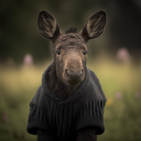 Giovane alce che indossa un maglione lavorato a maglia Italia