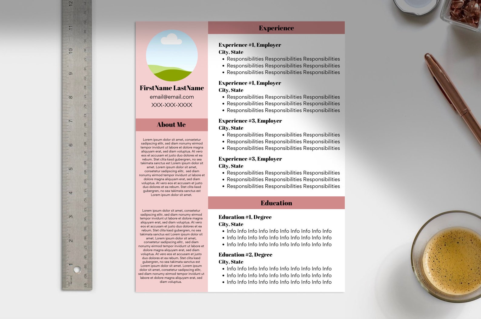 Muted Pink Resume Template - Etsy