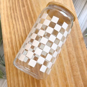 Checkered Glass Iced Coffee Cup With Bamboo Lid & Straw - Etsy