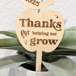 Personalized Teacher Plant Stake: Engraved Maple Wood, Back to School Gift