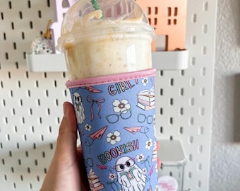 Bookish Ghostie Cup Sleeve, Halloween Drink Coozie
