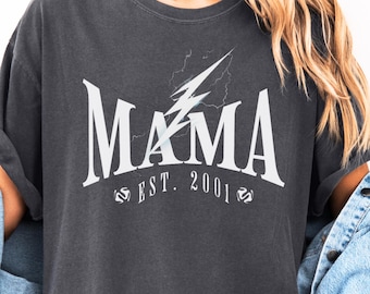 Comfort Colors Mama Est Shirt, Custom Tshirt For Mom, Custom Est Date Mother’s Day Gift, Custom Mama Lightning Shirt, Birthday Gift For Mom