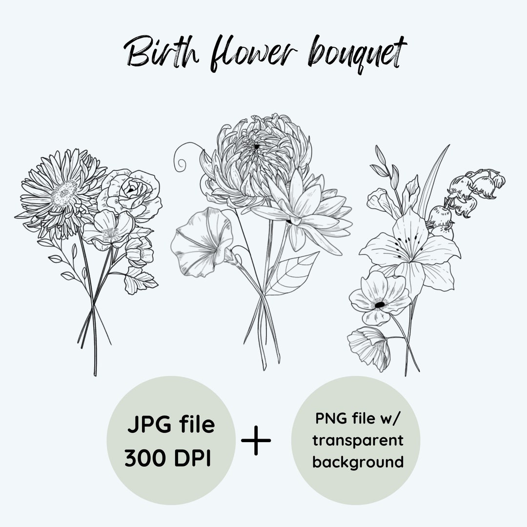 Birth Month Flower Bouquet Birth Flower Tattoo PNG JPG - Etsy
