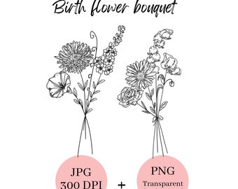 Custom Birth flower Tattoo Bouquet Family Birth Flower Wall Art Birth Month Flower Tattoo Design Family Bouquet PNG JPG Gift for her