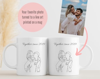 Line art from photo mug, custom family portrait mug, custom anniversary gift, Father’s day gift, Couple line drawing, Gift for Boyfriend