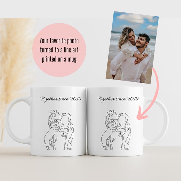 Dessin au trait à partir d'une tasse photo, tasse en céramique de 11 oz, tasse personnalisée portrait de famille, dessin au trait familial personnalisé, cadeau d'anniversaire personnalisé, cadeau de fête des mères