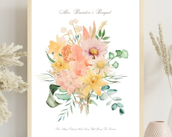 Family Birth Flower Bouquet, Custom Flower Art, Vintage Floral Family Portrait, Personalized Mother's Day Gift Printable, Grandma's Garden