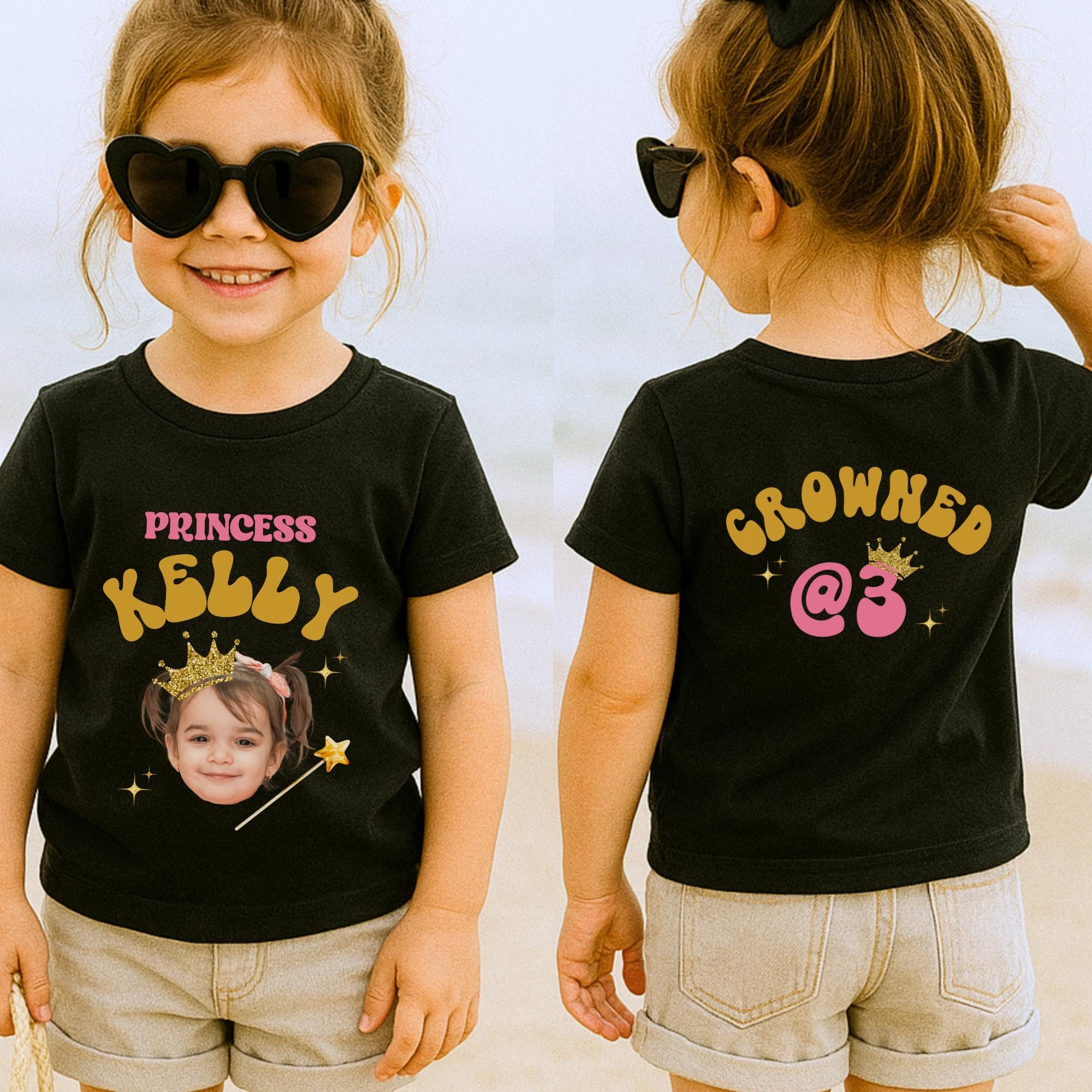 Custom Photo Birthday Shirt, Custom Name Birthday Party Tee, Personalized Family Shirt, 7th 10th Birthday Gift for Girls, Princess Theme Tee