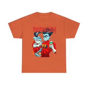 Freakazoid and Foamy Retro Cartoon Mashup Tee - Nostalgic Animated Duo Shirt" Dynamic Freakazoid and Foamy T-Shirt - Classic Cartoon