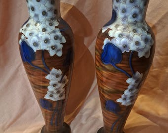 Pair of beautiful Royal Bonn Franz Anton Mehlem 14" vases