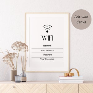Wifi Password Sign, Printable Wifi Sign, Instant Download, Personalized Wifi Sign, Template, Canva, Housewarming Gift, Welcome Gift, Home
