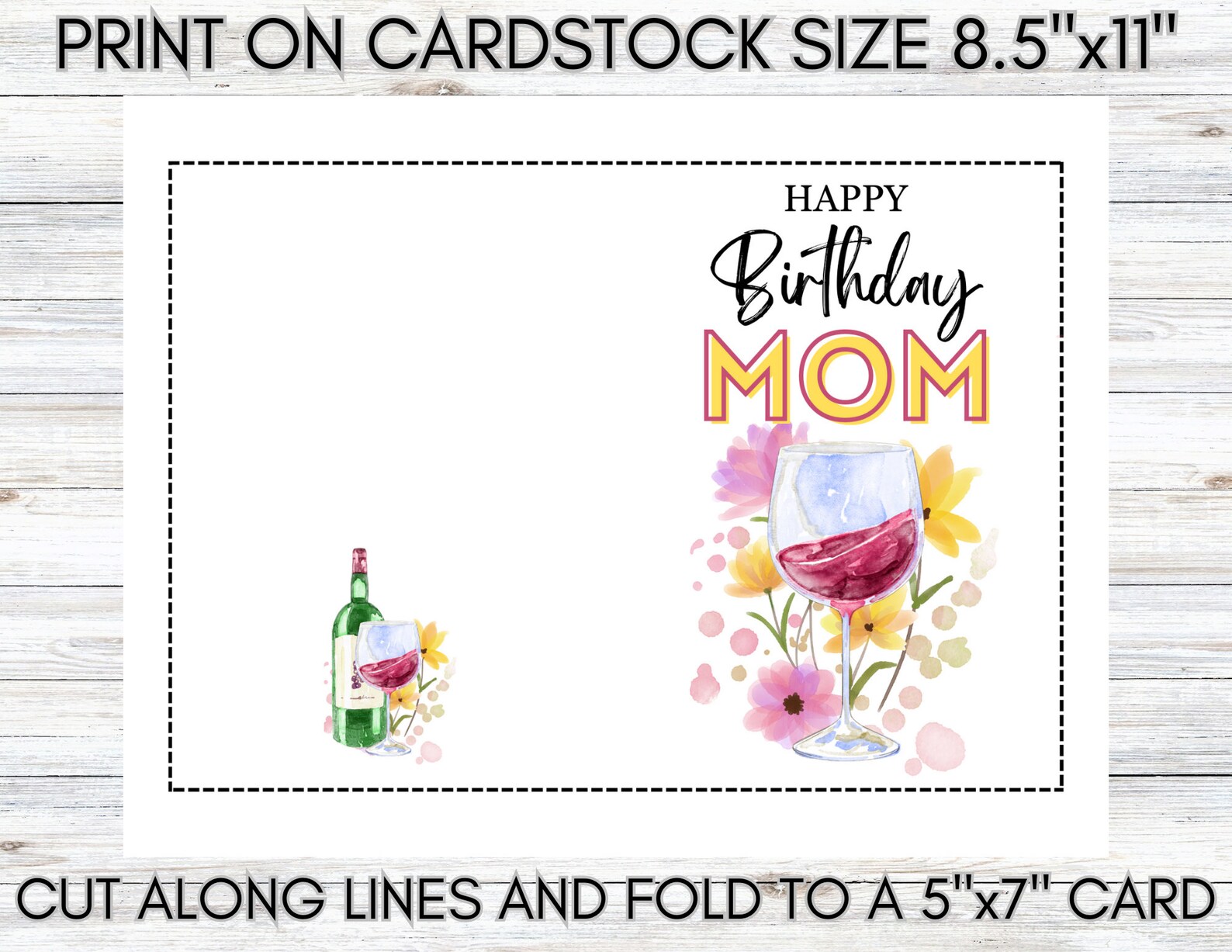 DIGITAL DOWNLOAD Printable Mom Birthday Day Card PDF Greeting Card ...