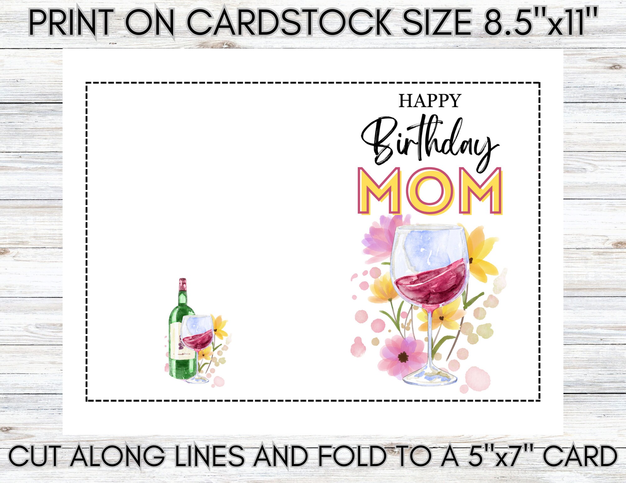 DIGITAL DOWNLOAD Printable Mom Birthday Day Card PDF Greeting Card ...