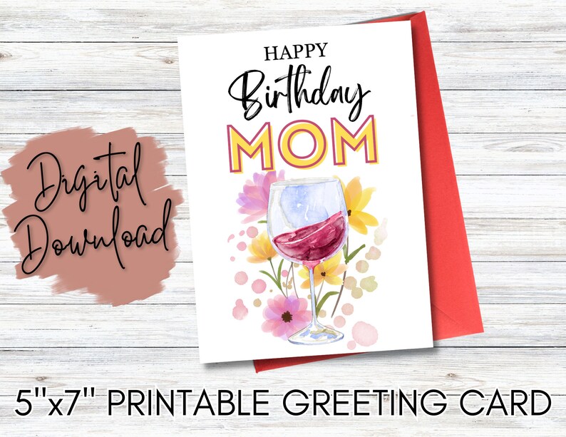 DIGITAL DOWNLOAD Printable Mom Birthday Day Card PDF Greeting Card ...