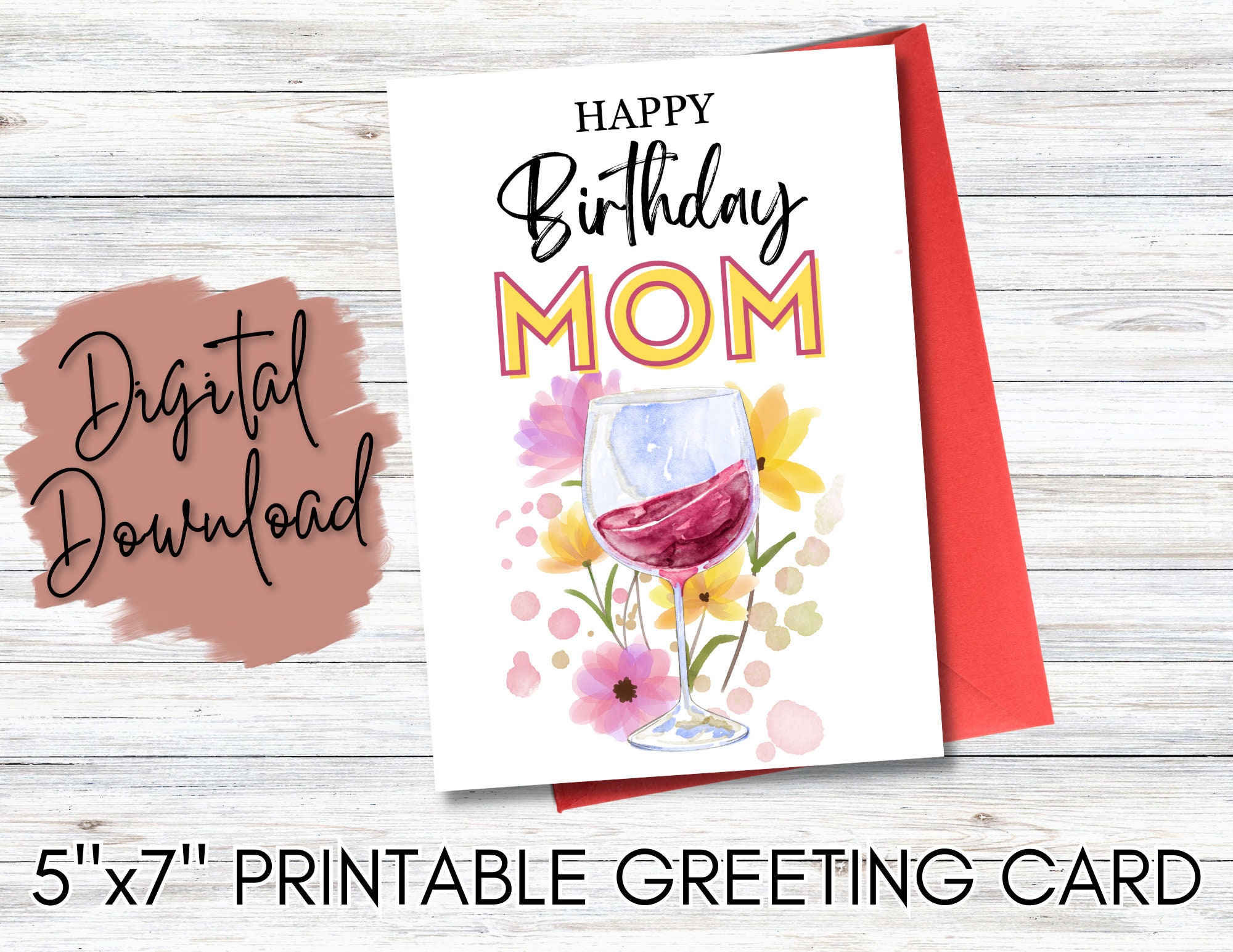 DIGITAL DOWNLOAD Printable Mom Birthday Day Card PDF Greeting Card ...