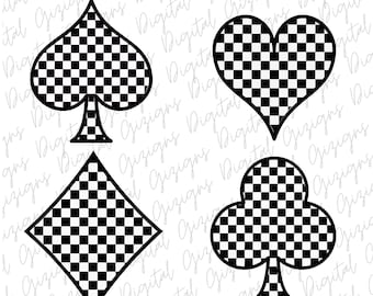 Retro Checkered Card Suit PNG Clipart, Checkerboard Black and White Spade Png, Heart Png, Club Png, Diamond Png, Checker Racetrack Designs