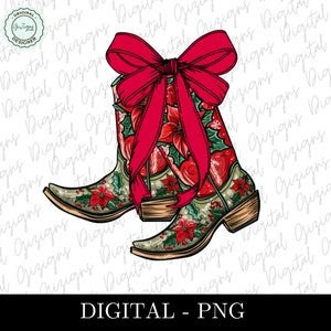 Weihnachten Western Cowgirl PNG Clipart, Kokette Weihnachtsstern Blumenstiefel Schleife PNG Grandmillenial Design PNG, Preppy Sublimation