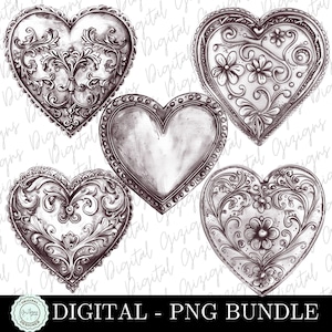 Trendiges Country Western Concho Herz PNG Clipart Bundle, Aquarell Silber Herzen Bundle, Valentine Png Valentines Clipart Sublimationsdesign