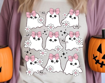 Coquette Halloween PNG, Cute Pink Bow Halloween Ghost PNG Halloween png Ghost png Halloween Clipart PNG, Spooky Sublimination Design pod dtf