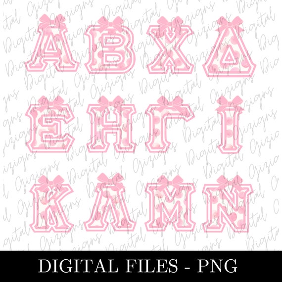 Pink Coquette Bow Greek Letters PNG, Greek Alphabet Letters, Cute Girly Greek Individual Letters Sorority Clipart Sublimination Design